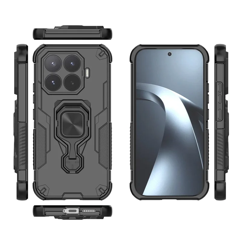For Xiaomi 17T Case Rotatable Ring Kickstand PC + TPU Shockproof Phone Cover - Black