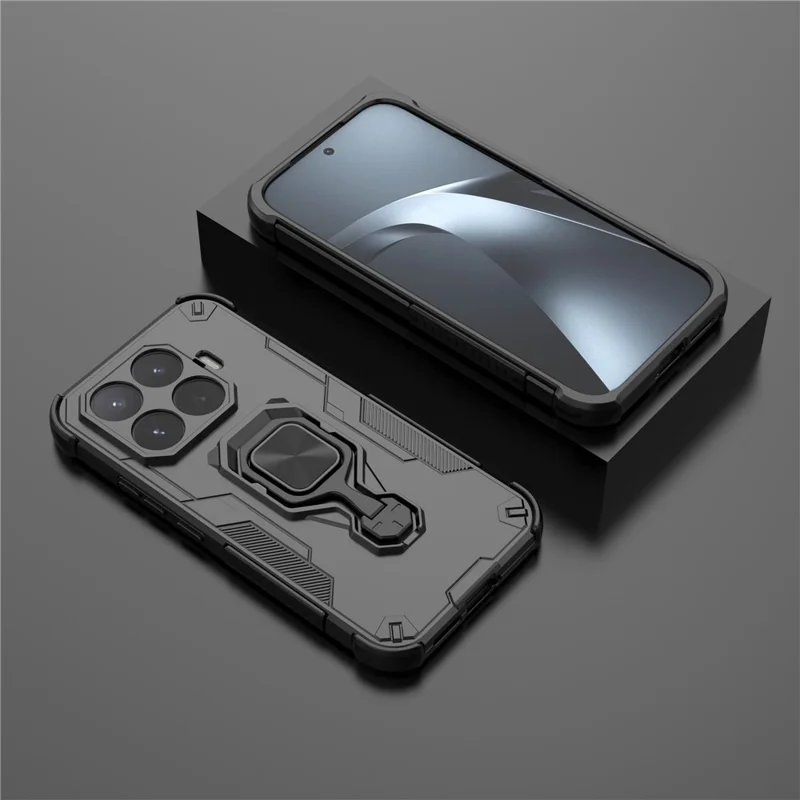 For Xiaomi 17T Case Rotatable Ring Kickstand PC + TPU Shockproof Phone Cover - Black