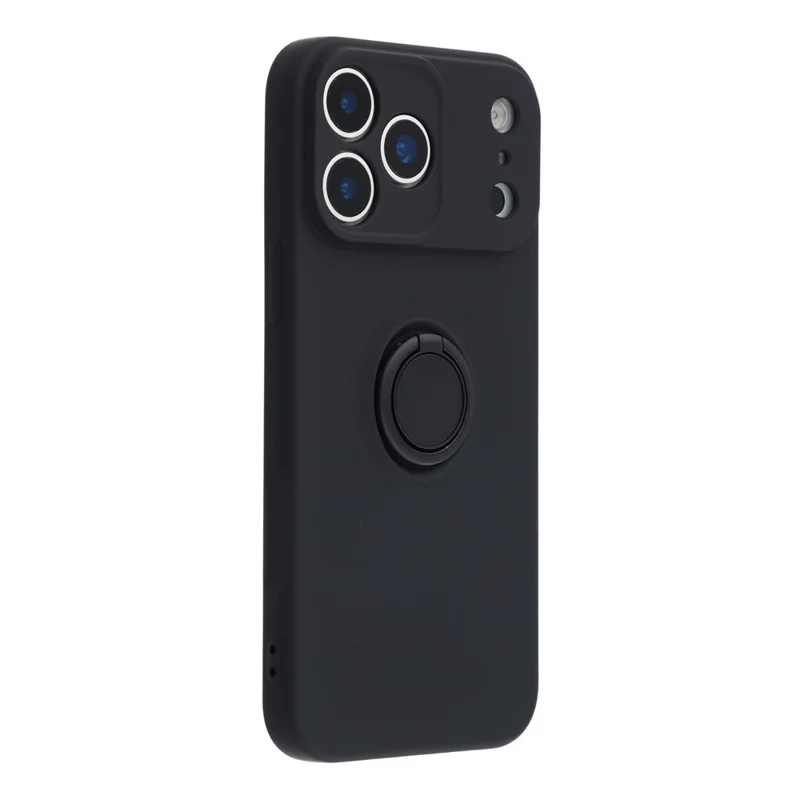 For iPhone 18 Pro / 17 Pro Silicone Case with Strap Ring Kickstand Phone Cover - Black