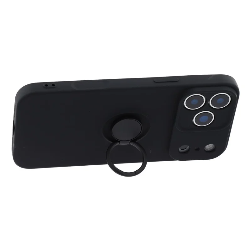 For iPhone 18 Pro / 17 Pro Silicone Case with Strap Ring Kickstand Phone Cover - Black
