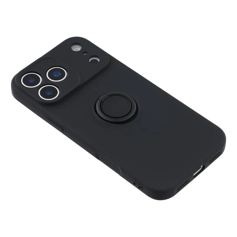 For iPhone 18 Pro / 17 Pro Silicone Case with Strap Ring Kickstand Phone Cover - Black