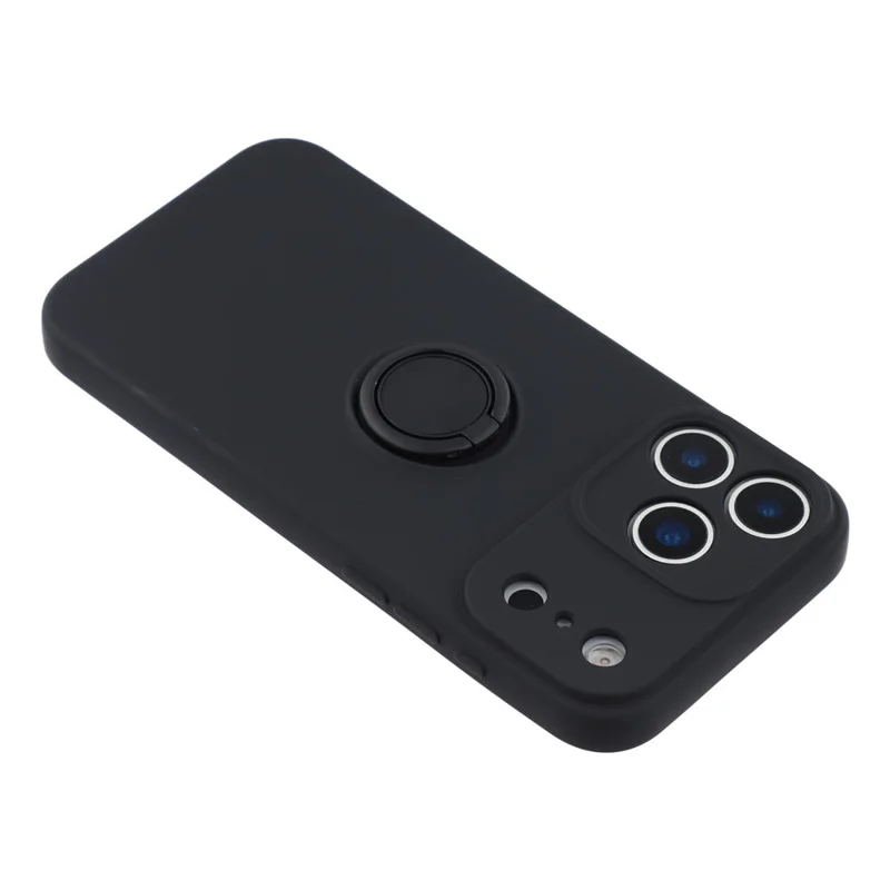 For iPhone 18 Pro / 17 Pro Silicone Case with Strap Ring Kickstand Phone Cover - Black