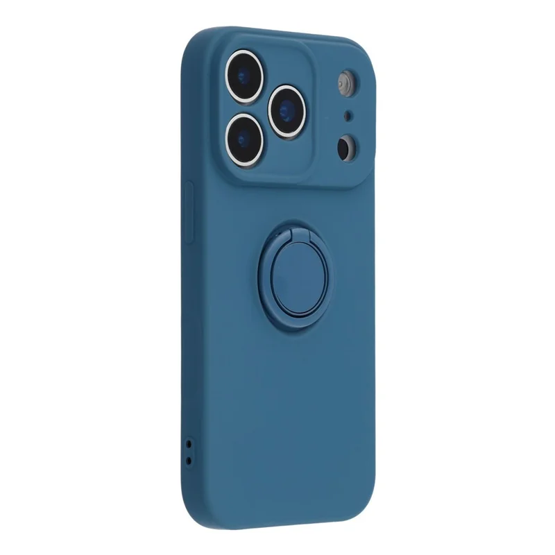 Funda de silicona líquida para iPhone 18 Pro con anillo giratorio y correa - Azul medianoche