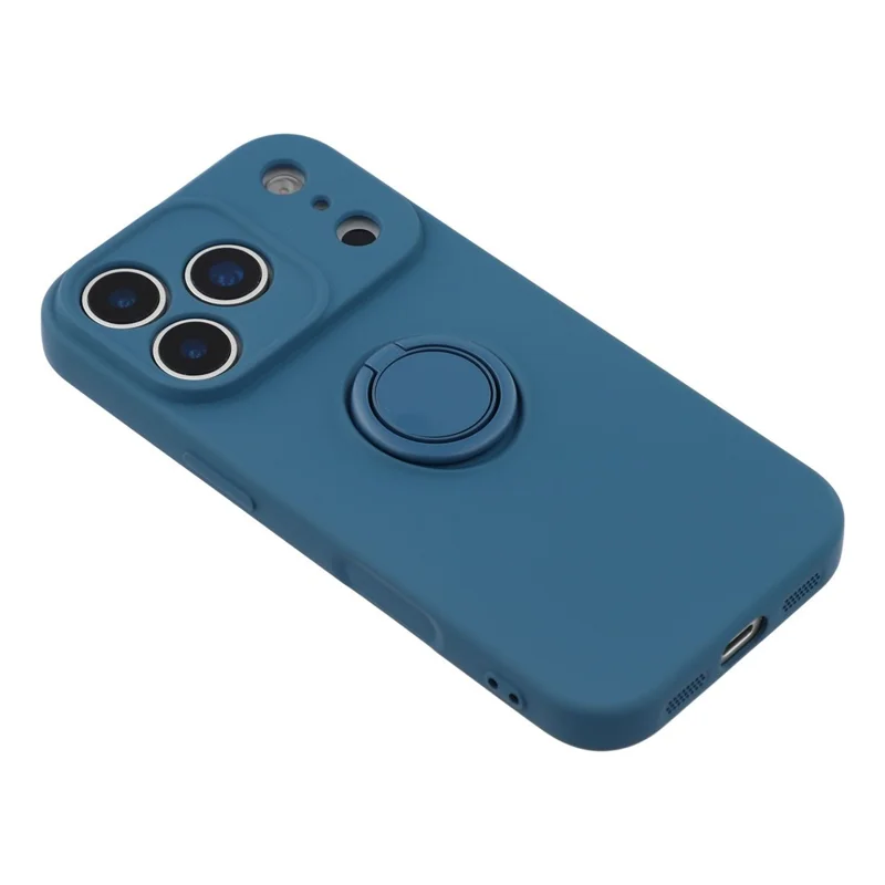 Funda de silicona líquida para iPhone 18 Pro con anillo giratorio y correa - Azul medianoche