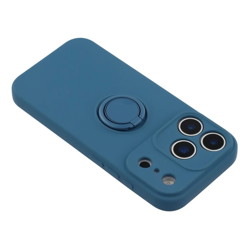 Funda de silicona líquida para iPhone 18 Pro con anillo giratorio y correa - Azul medianoche