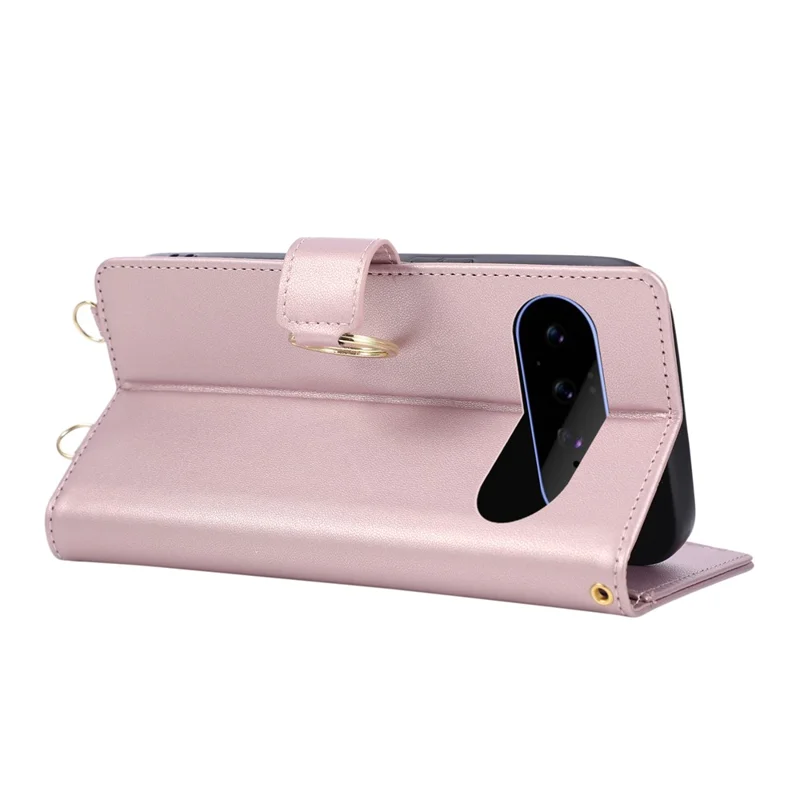 For Google Pixel 11 Case Magnetic Ring Buckle Zipper Pocket Rhombic Leather Phone Cover with Wrist Strap - Pink
