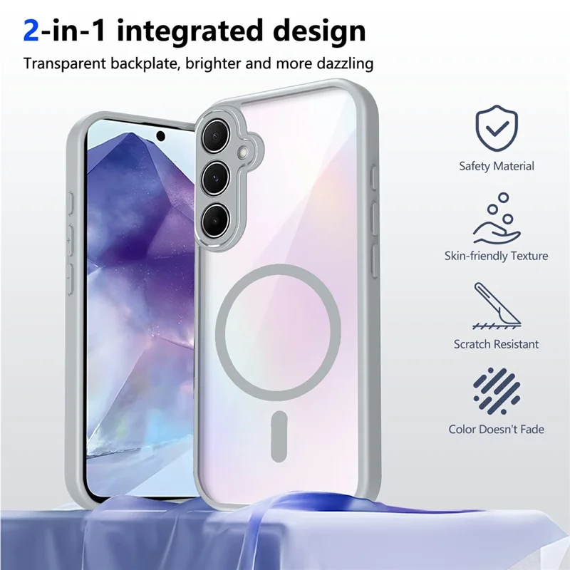 Custodia magnetica per Samsung Galaxy S26 FE / S25 FE - Cover trasparente in PC + TPU antiurto e delicata al tatto - Grigio