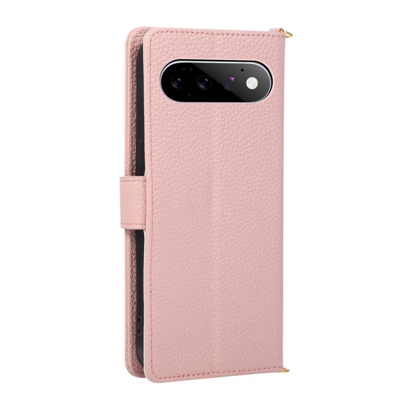 For Google Pixel 11 Pro XL Wallet Case Triangular Splicing Zipper Leather Flip Cover with Wrist Strap - Pink