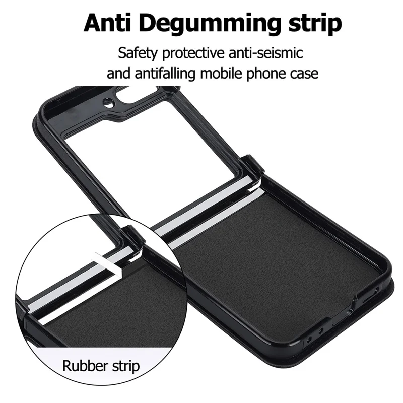 For Samsung Galaxy Z Flip7 FE 5G / Flip6 5G Case Rhombic Leather + PC Folding Phone Cover with Wrist Strap / 1.5m Long Strap - Black
