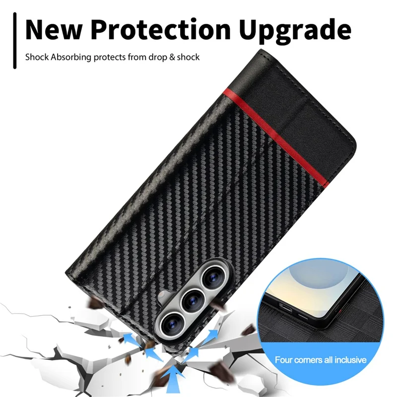 LC.IMEEKE Wallet Case for Samsung Galaxy S26 FE Carbon Fiber Texture Leather Phone Cover - Horizontal Stripe - 5