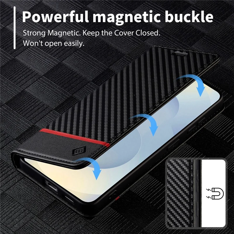 LC.IMEEKE Wallet Case for Samsung Galaxy S26 FE Carbon Fiber Texture Leather Phone Cover - Horizontal Stripe - 8