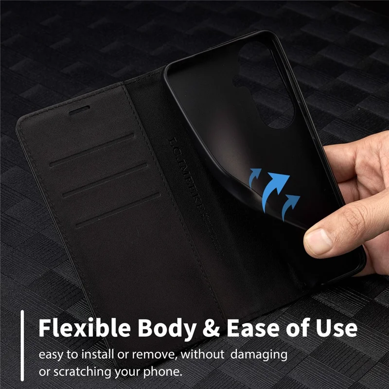 LC.IMEEKE Wallet Case for Samsung Galaxy S26 FE Carbon Fiber Texture Leather Phone Cover - Horizontal Stripe - 9
