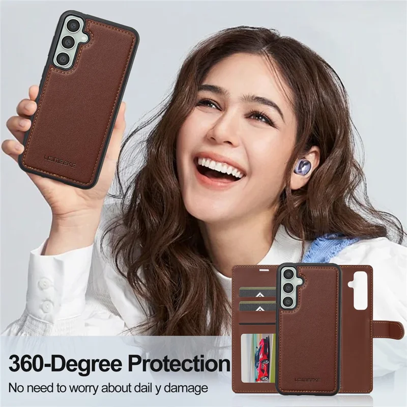 LC.IMEEKE L2 Series for Samsung Galaxy S26 FE Case PU Leather Wallet Detachable Magnetic Phone Cover - Brown - 10