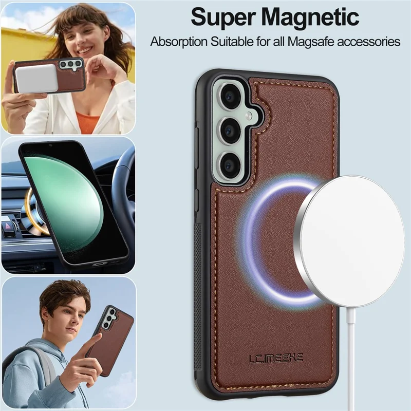 LC.IMEEKE L2 Series for Samsung Galaxy S26 FE Case PU Leather Wallet Detachable Magnetic Phone Cover - Brown - 11