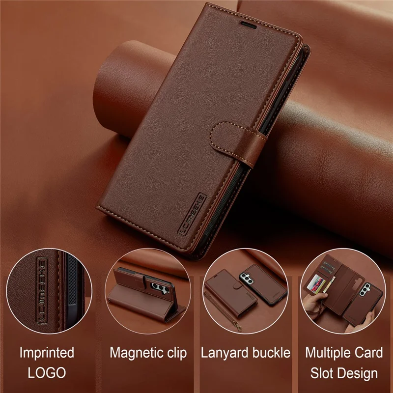 LC.IMEEKE L2 Series for Samsung Galaxy S26 FE Case PU Leather Wallet Detachable Magnetic Phone Cover - Brown - 12
