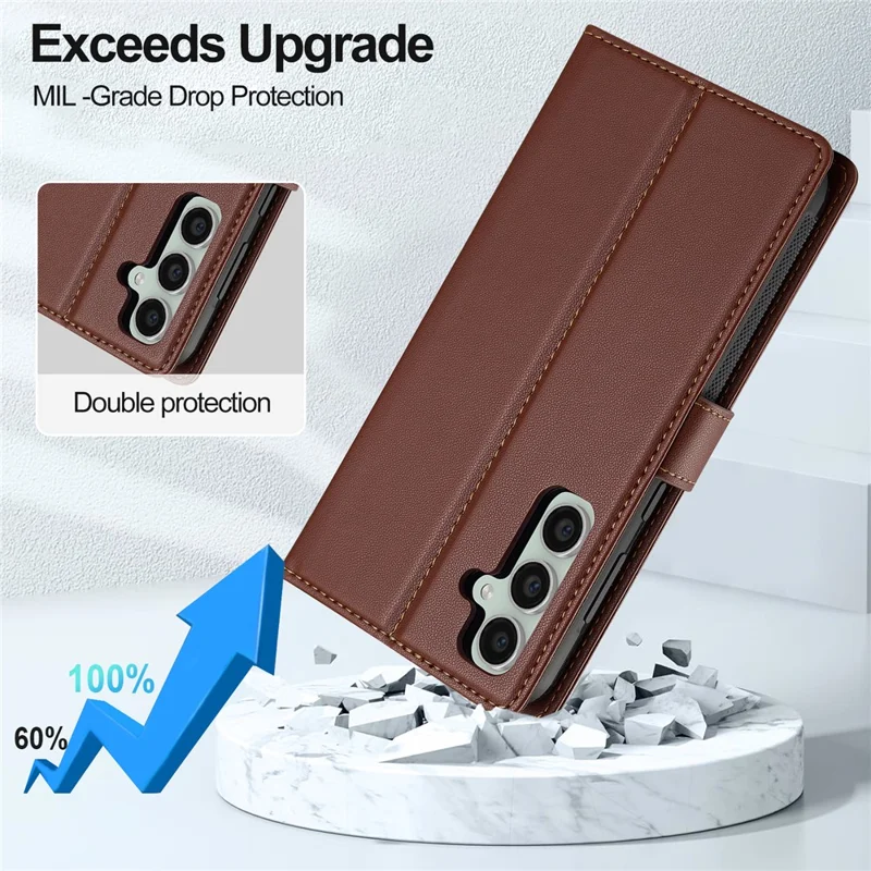 LC.IMEEKE L2 Series for Samsung Galaxy S26 FE Case PU Leather Wallet Detachable Magnetic Phone Cover - Brown - 7
