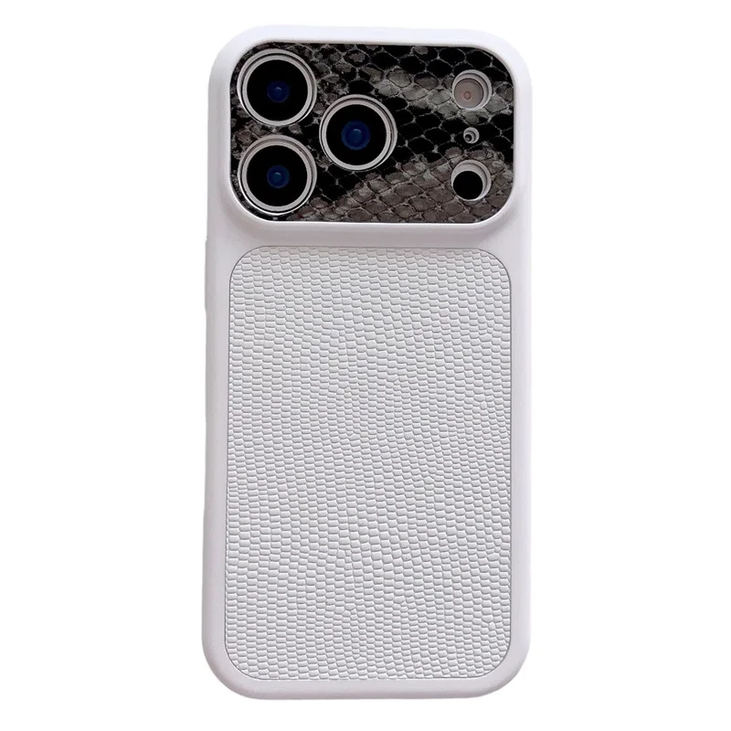 For iPhone 17 Pro Max Case Lizard Texture Snake Texture Genuine Cow Leather + TPU Protective Cover - White