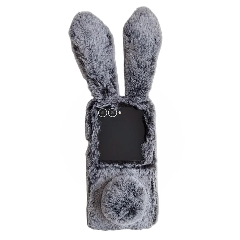 For Samsung Galaxy Z Flip8 Case Bunny Ears Winter Plush Hard PC Phone Cover - Dark Grey