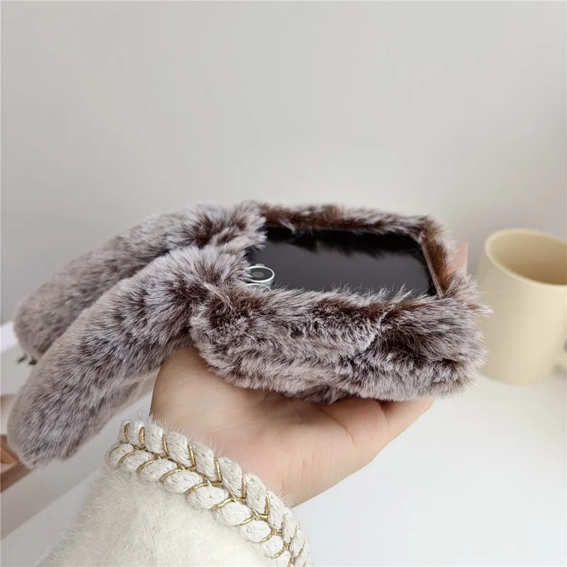 For Samsung Galaxy Z Flip8 Case Bunny Ears Winter Plush Hard PC Phone Cover - Dark Grey
