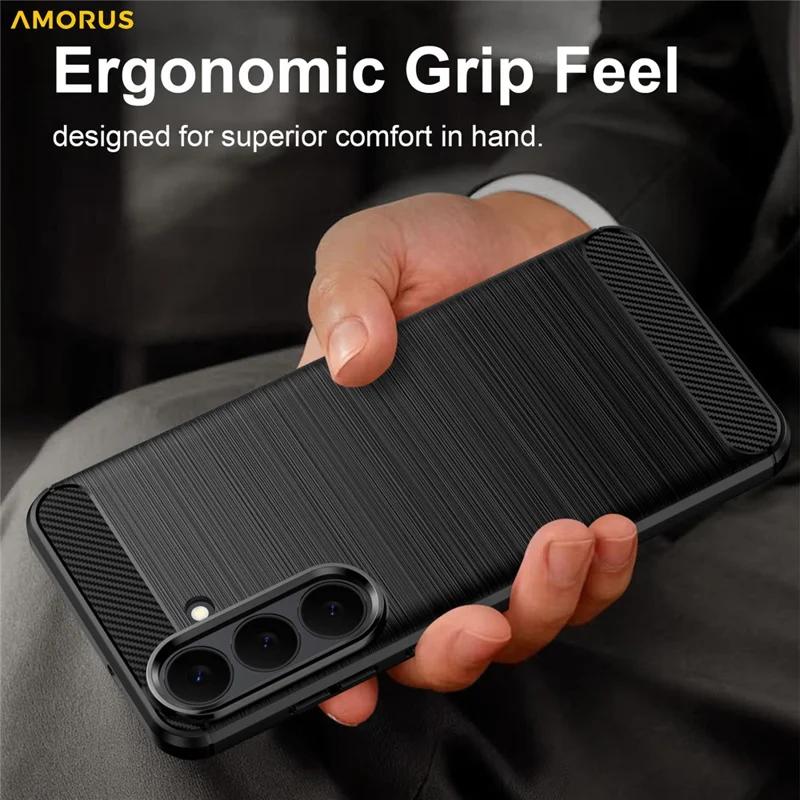 AMORUS Coque pour Samsung Galaxy S26 FE Texture Fibre de Carbone Antidérapante de Protection pour Téléphone - Noir