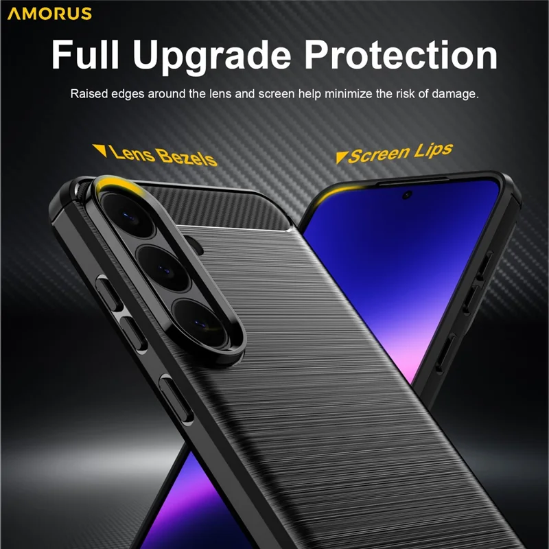 AMORUS Coque pour Samsung Galaxy S26 FE Texture Fibre de Carbone Antidérapante de Protection pour Téléphone - Noir