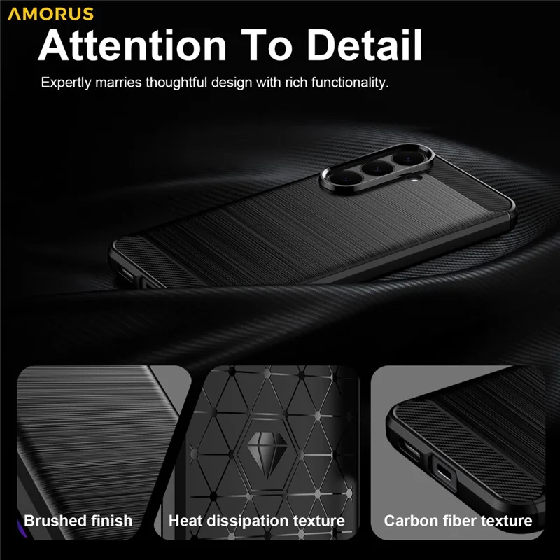 AMORUS Coque pour Samsung Galaxy S26 FE Texture Fibre de Carbone Antidérapante de Protection pour Téléphone - Noir