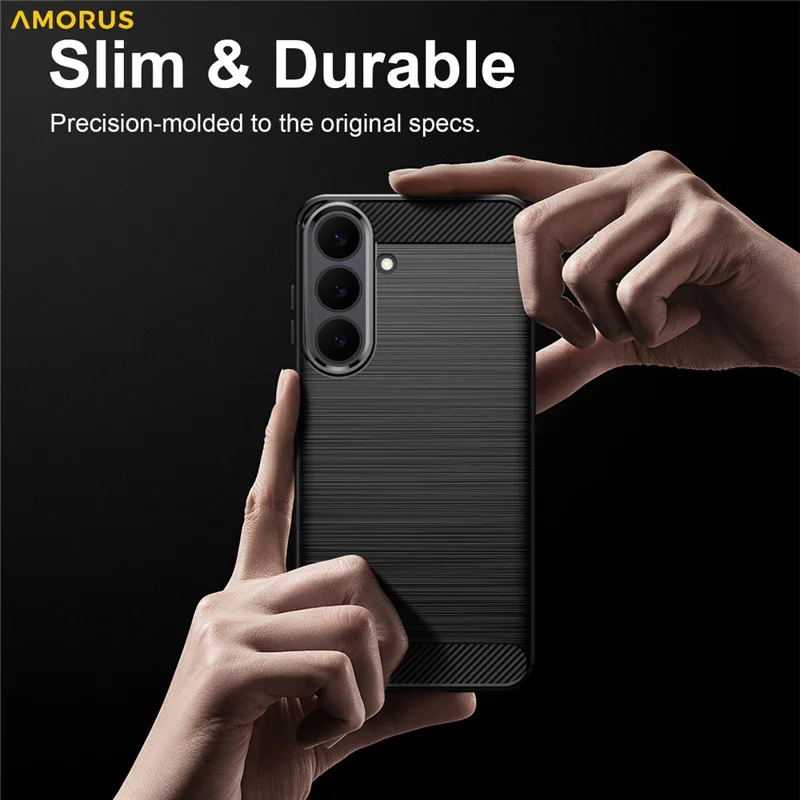 AMORUS Coque pour Samsung Galaxy S26 FE Texture Fibre de Carbone Antidérapante de Protection pour Téléphone - Noir