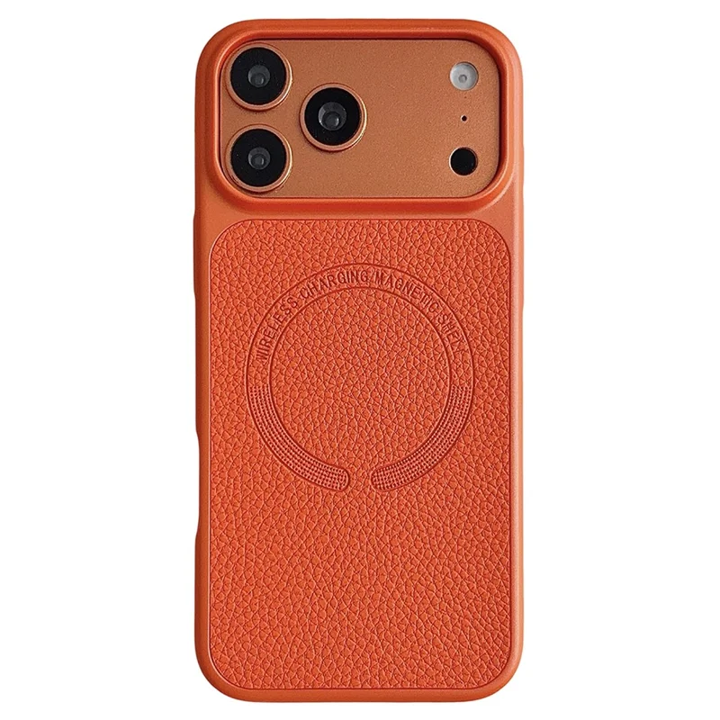For iPhone 17 Pro Magnetic Case Litchi Texture PU Leather Coated PC + TPU Phone Back Cover - Orange
