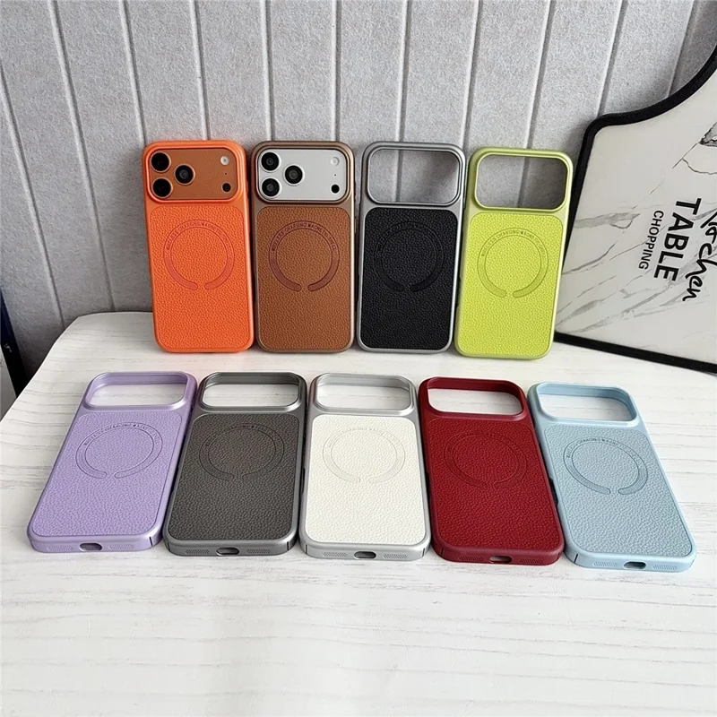 For iPhone 17 Pro Magnetic Case Litchi Texture PU Leather Coated PC + TPU Phone Back Cover - Orange