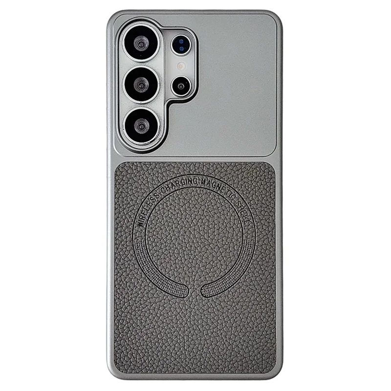 For Samsung Galaxy S26 Ultra Magnetic Case Litchi Texture PU Leather Coated PC + TPU Phone Back Cover - Matte Grey - 1