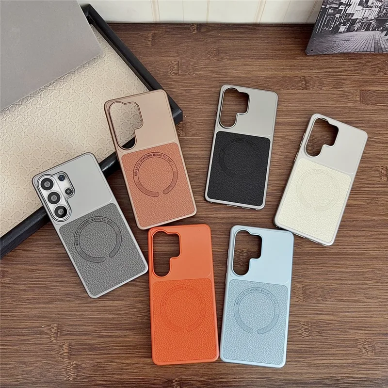 For Samsung Galaxy S26 Ultra Magnetic Case Litchi Texture PU Leather Coated PC + TPU Phone Back Cover - Matte Grey - 3