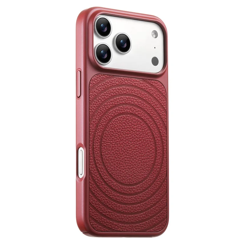 For iPhone 17 Pro Max Magnetic Case Ripple Pattern Leather Coated PC + TPU Shockproof Back Cover - Cherry Red
