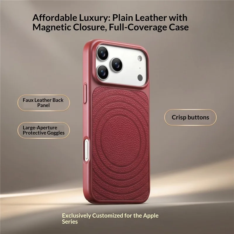 For iPhone 17 Pro Max Magnetic Case Ripple Pattern Leather Coated PC + TPU Shockproof Back Cover - Cherry Red