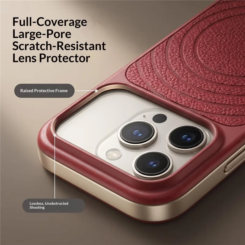 For iPhone 17 Pro Max Magnetic Case Ripple Pattern Leather Coated PC + TPU Shockproof Back Cover - Cherry Red