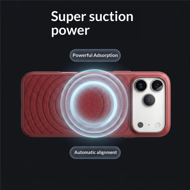 For iPhone 17 Pro Max Magnetic Case Ripple Pattern Leather Coated PC + TPU Shockproof Back Cover - Cherry Red