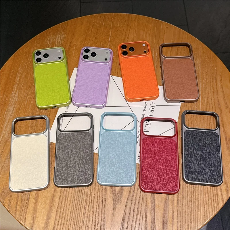 For iPhone 17 Pro Max Case Metal Paint Litchi Texture Leather Coated PC + TPU Protective Phone Cover - Lime Green