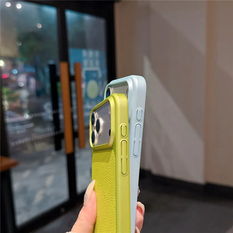 For iPhone 17 Pro Max Case Metal Paint Litchi Texture Leather Coated PC + TPU Protective Phone Cover - Lime Green