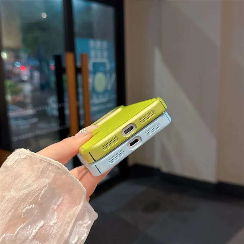 For iPhone 17 Pro Max Case Metal Paint Litchi Texture Leather Coated PC + TPU Protective Phone Cover - Lime Green