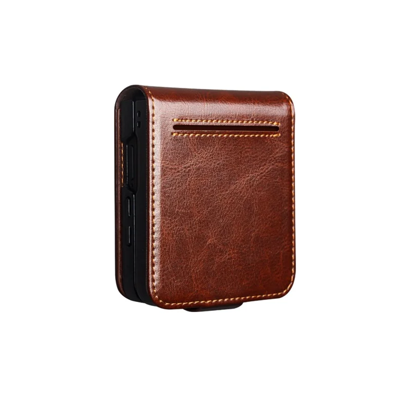 QIALINO For Samsung Galaxy Z Flip8 Case Genuine Cow Leather + PC Phone Cover with Card Slot - Brown