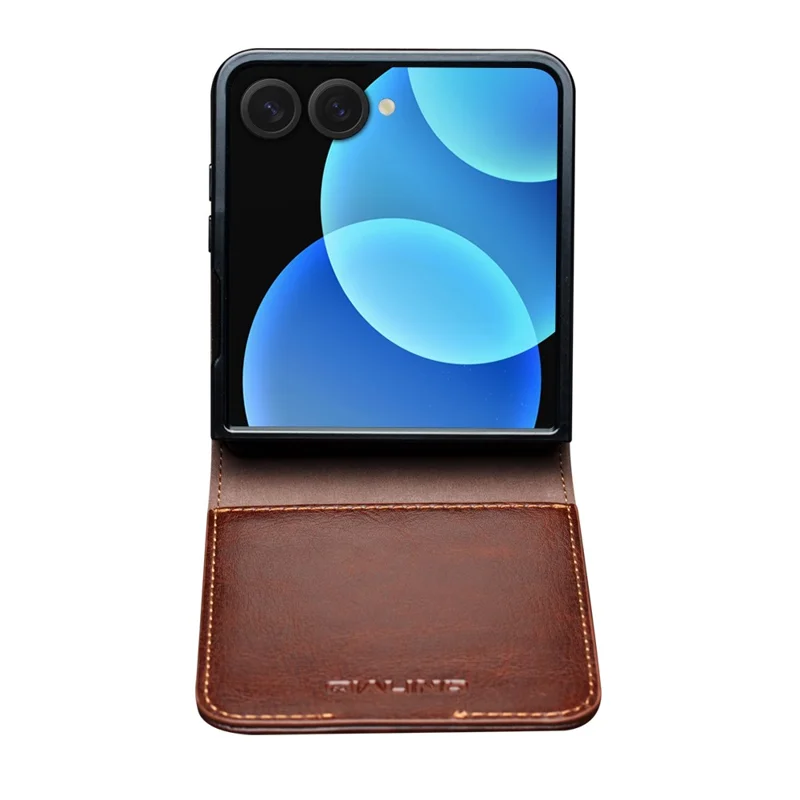 QIALINO For Samsung Galaxy Z Flip8 Case Genuine Cow Leather + PC Phone Cover with Card Slot - Brown