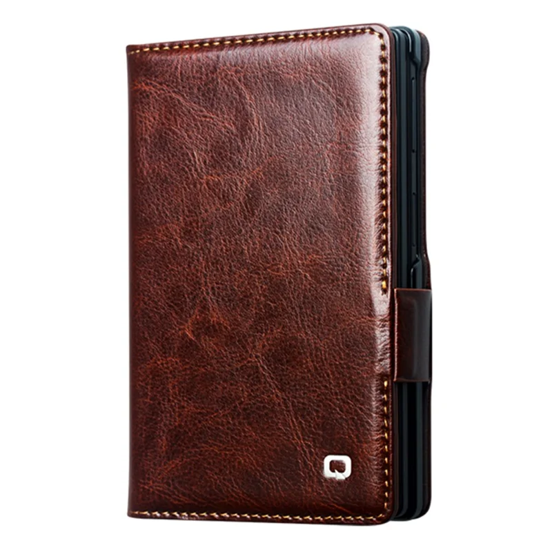 QIALINO For Samsung Galaxy Z Fold8 Case Genuine Cow Leather Stand Wallet Phone Cover - Brown