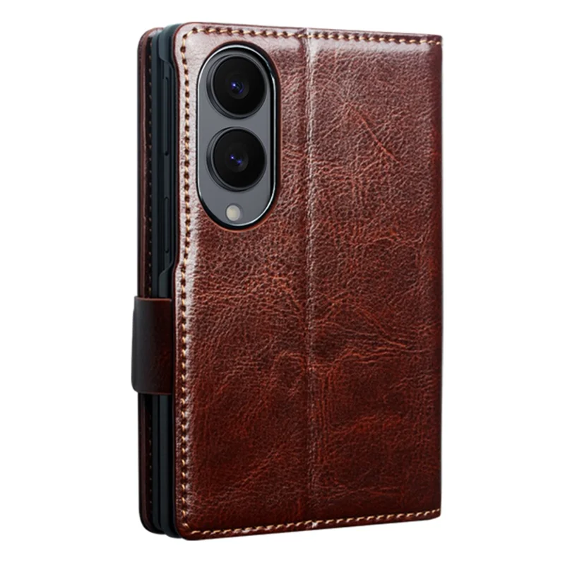 QIALINO For Samsung Galaxy Z Fold8 Case Genuine Cow Leather Stand Wallet Phone Cover - Brown