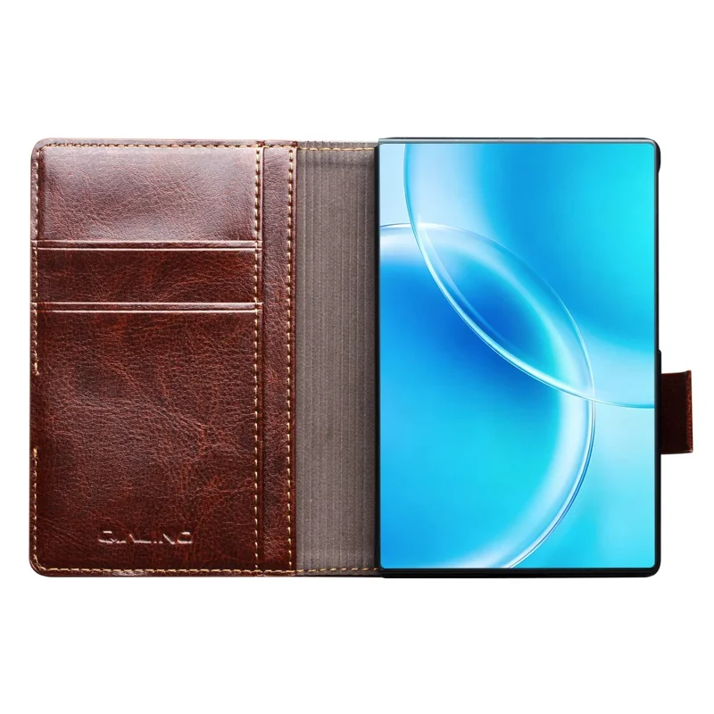 QIALINO For Samsung Galaxy Z Fold8 Case Genuine Cow Leather Stand Wallet Phone Cover - Brown