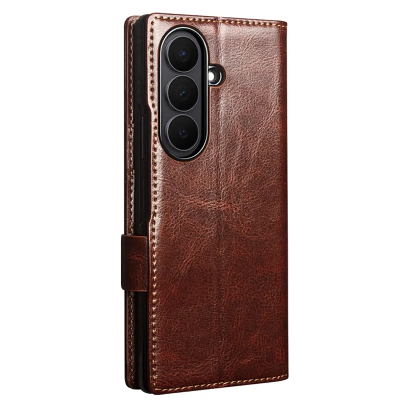 QIALINO For Samsung Galaxy Z Fold8 Ultra Case Genuine Cow Leather Stand Wallet Phone Cover - Brown