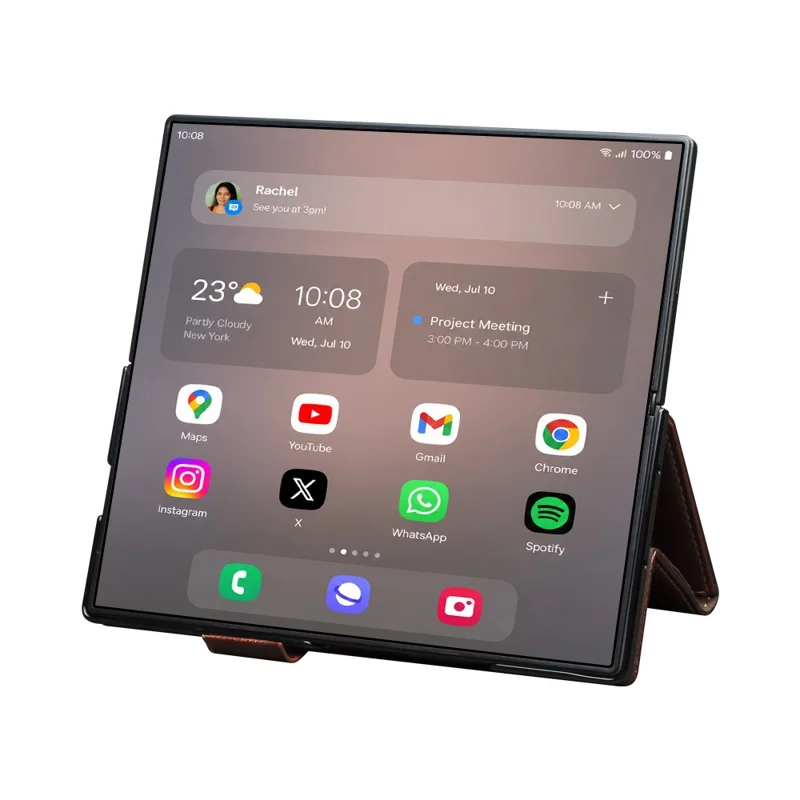 QIALINO For Samsung Galaxy Z Fold8 Ultra Case Genuine Cow Leather Stand Wallet Phone Cover - Brown