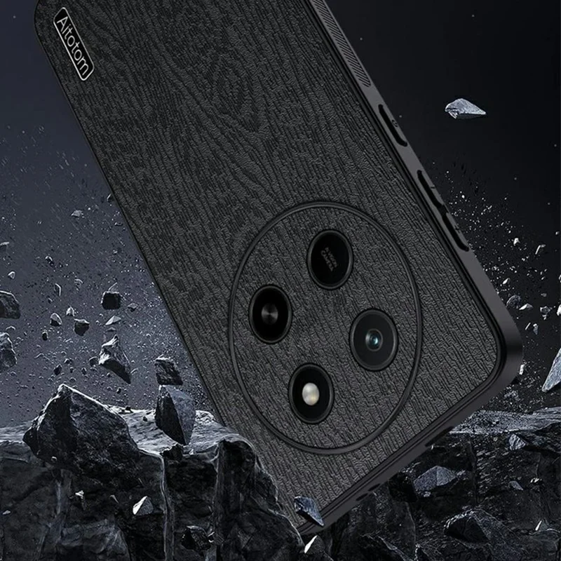 Coque pour Honor X80 Pro Max 5G, revêtement en cuir PU avec texture bois, coque en PC et TPU - Noir