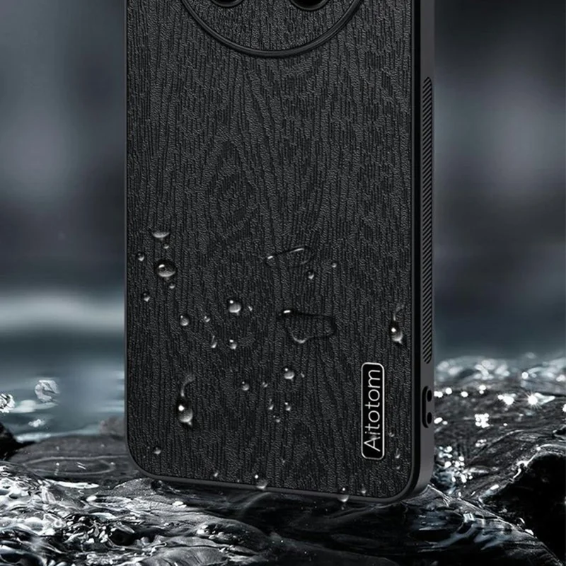 Coque pour Honor X80 Pro Max 5G, revêtement en cuir PU avec texture bois, coque en PC et TPU - Noir