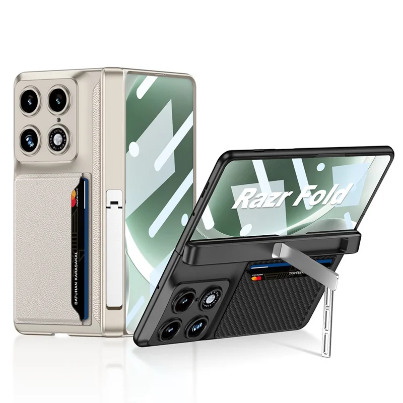 GKK for Motorola Razr Fold 5G Case Kickstand Card Holder Magnetic Hinge Protective Cover with Tempered Glass Screen Protector - Green