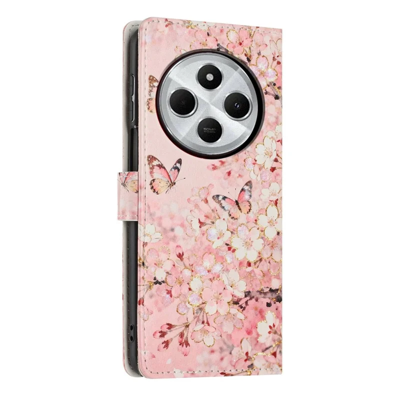 For Xiaomi Redmi 17C 4G Wallet Case Pattern Printing PU Leather Stand Flip Phone Cover with Wrist Strap - Pink Sakura Butterfly