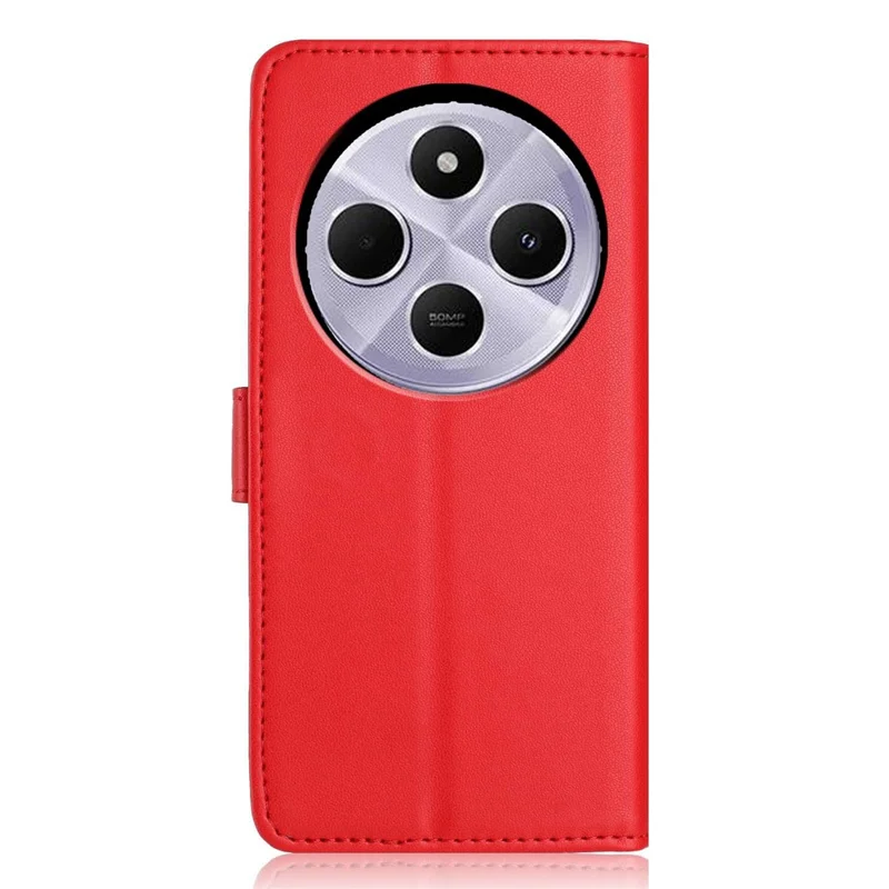 For Xiaomi Redmi 17C 4G Wallet Case with Strap  /  Multiple Card Slots Solid Color Leather Stand Phone Cover - Red